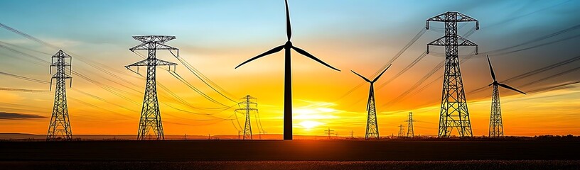 Sunset energy Windmills & power lines