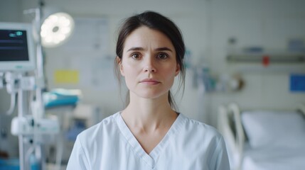 Fototapeta premium Compassionate female healthcare professional in a hospital environment, focusing on patient care and emotional support in medical settings