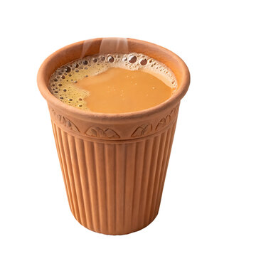 Desi chai in kulhad isolated on a transparent background