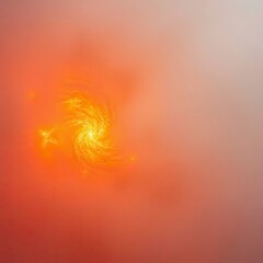 A warm close-up of a galaxy in reds, oranges, and yellows, immersed in thick fog
