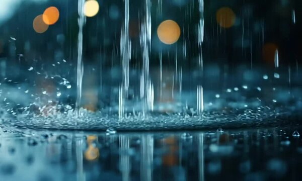 Nocturnal Rain: City Lights Reflected in Puddles