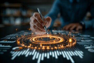 Obraz premium Futuristic Hand Interacting with Digital Data Visualization on a HighTech Interface