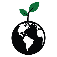 Earth with Growing Plant Icon