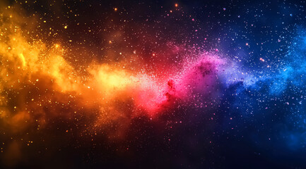 Vibrant abstract burst background with splashes of electric cyan and fuchsia exploding outward in fractal patterns, casting radiant glows onto adjacent gradients in a kinetic color celebration backgro