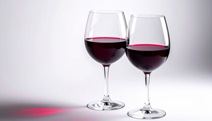 Elegant simplicity, two glasses of red wine on a pristine white background two