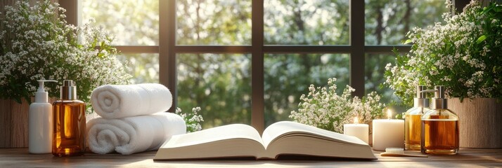 Tranquil spa setting by a window
