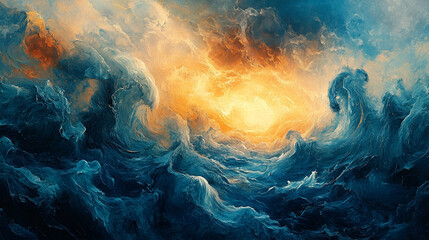 A vibrant, abstract depiction of turbulent, swirling forms.