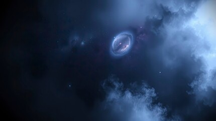 The dense shadows accentuate the hazy light, creating a dramatic and beautiful outer space scene.