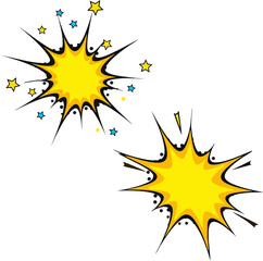Vibrant Yellow Comic Book Explosion Stars Design Element perfect for graphic design projects and illustrations adding a dynamic pop art effect.