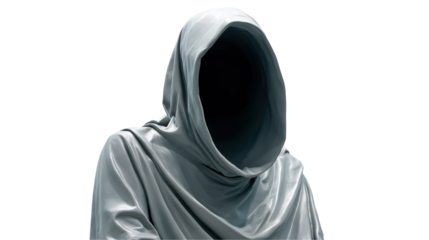 Mysterious figure in a hooded cloak. transparent background