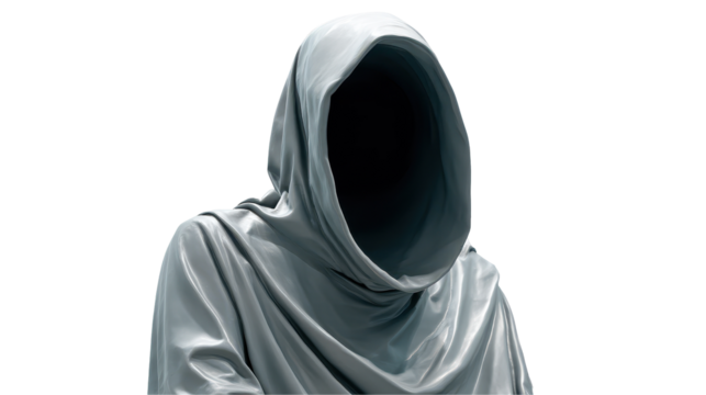 Mysterious figure in a hooded cloak. transparent background