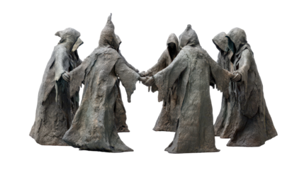 Scultping of hooded figures in unity. transparent background