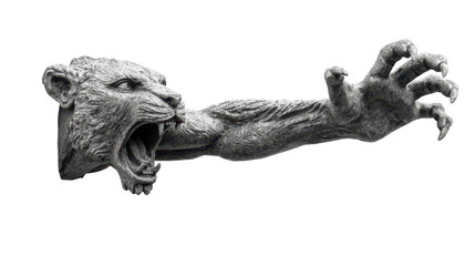 Obraz premium Sculpture of a roaring animal in dramatic pose. transparent background