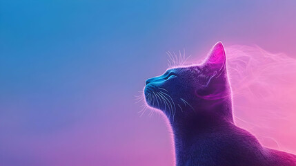 Digital Illustration Of A Cat With Pink And Blue Gradient Background