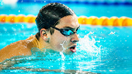 Underwater Close-Up of Competitive Swimmer in Action