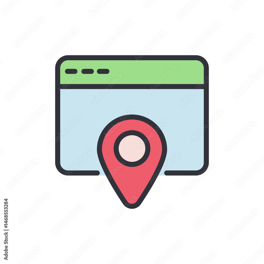 Poster website location icon, representing online map and digital navigation