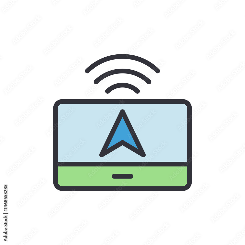 Aufkleber navigation system icon with gps signal, vector illustration isolated