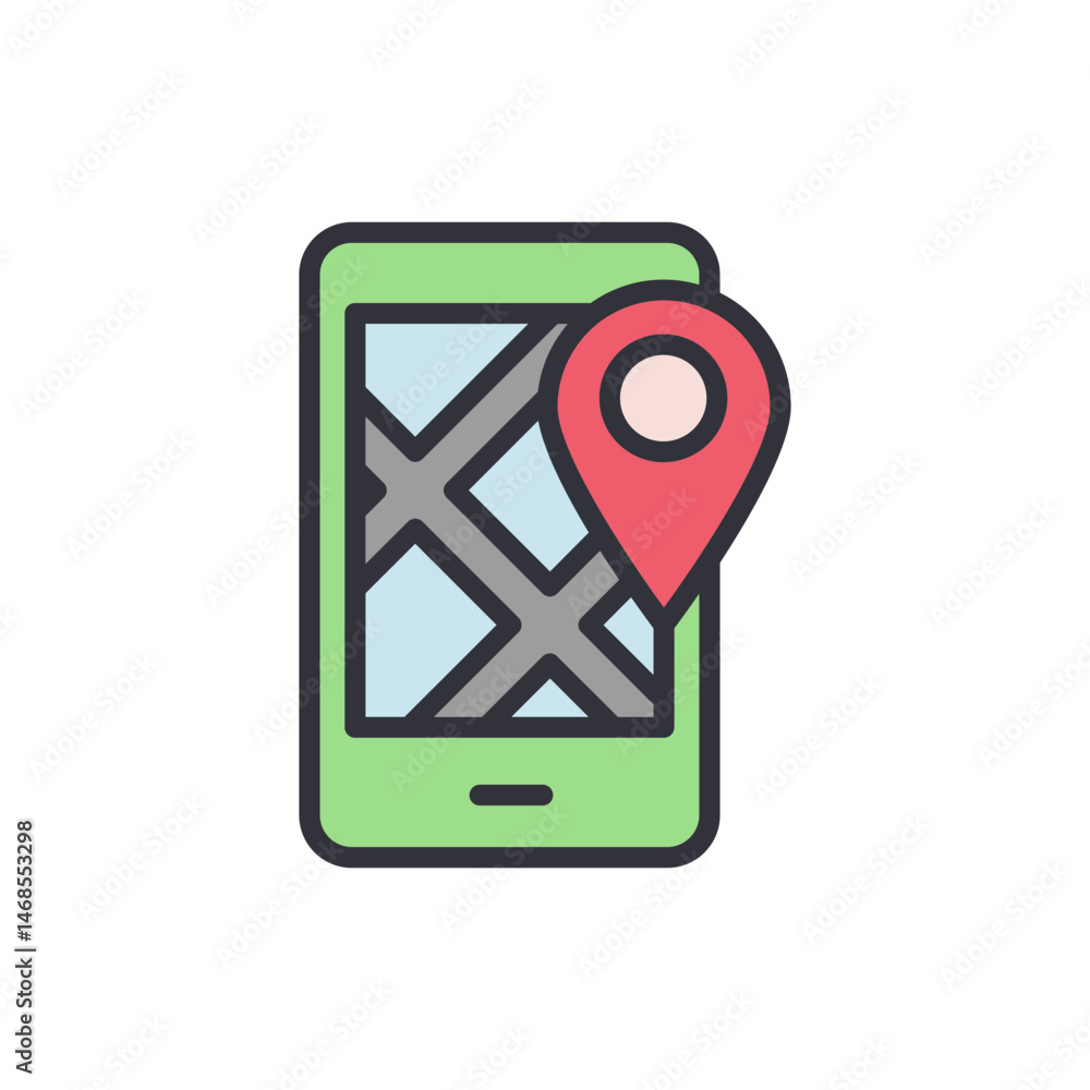 Poster modern mobile gps navigation application icon with location pointer symbol
