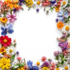Obraz premium Vibrant Floral Arrangement with Colorful Wildflowers: Creative Botanical Design Frame for Seasonal Background