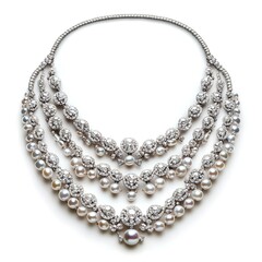 Obraz premium Elegant Three-Layered Pearl and Metal Necklace with Shiny Silver Bracelet - Luxury Ornate Jewelry Design for Holidays and Celebrations
