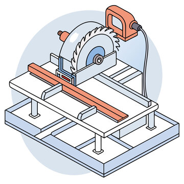 orange saw cutting wood isometric clip art preview