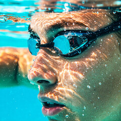 Underwater Close-Up of Competitive Swimmer in Action