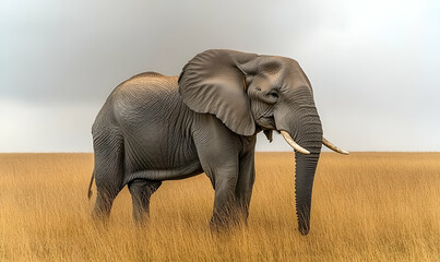 Obraz premium African Elephant in Golden Savanna Grassland