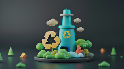3D cartoon ecology icon Zero-Waste Reactor Cute