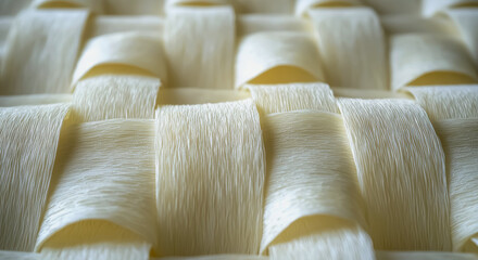 Woven paper pattern with refined delicate folds and pale ivory layers, evoking minimalist origami artistry and handcrafted elegance in modern gallery installations background jpg