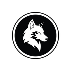 Obraz premium Minimalist Wolf Head Emblem in Monochrome Circle – Wild Animal Logo Design Vector