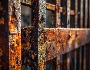 Detailed closeup of rusted metal bars, a study in texture and decay closeup