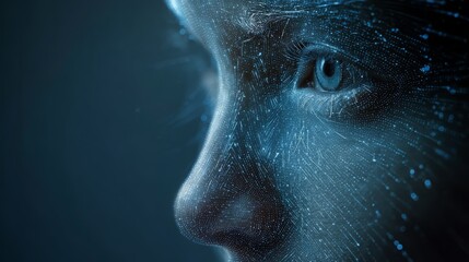 Digital human face with glowing lines and dots evokes artificial intelligence
