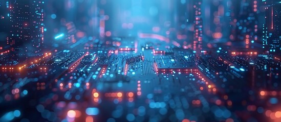 Obraz premium Futuristic cityscape of glowing circuits