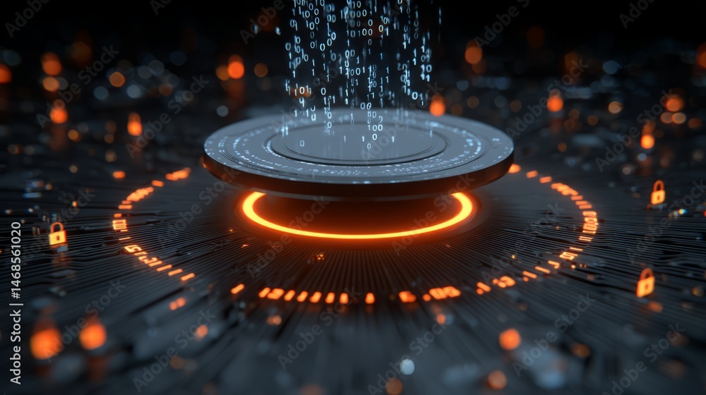 Aufkleber futuristic cybersecurity concept with data stream and network protection elements