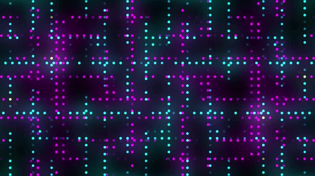 digital modern futuristic data information technology concept, neon blue and purple dots flickering moving animation