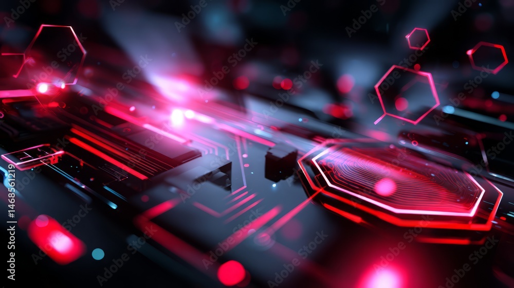 Poster futuristic technology background with glowing red circuit board design