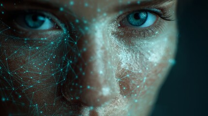 Woman's face with digital network overlay for future technology concept