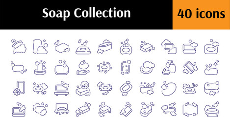 Bundle of Line Icons of Soap. Minimalistic Linear Pictogram for Web and Graphic Design, Apps, Banners, Social Network and Cards