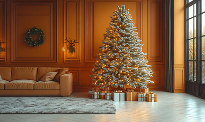 Christmas Tree in Elegant Orange Room Decor