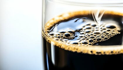 Close-Up of Dark Brown Coffee with Bubbles in a Glass