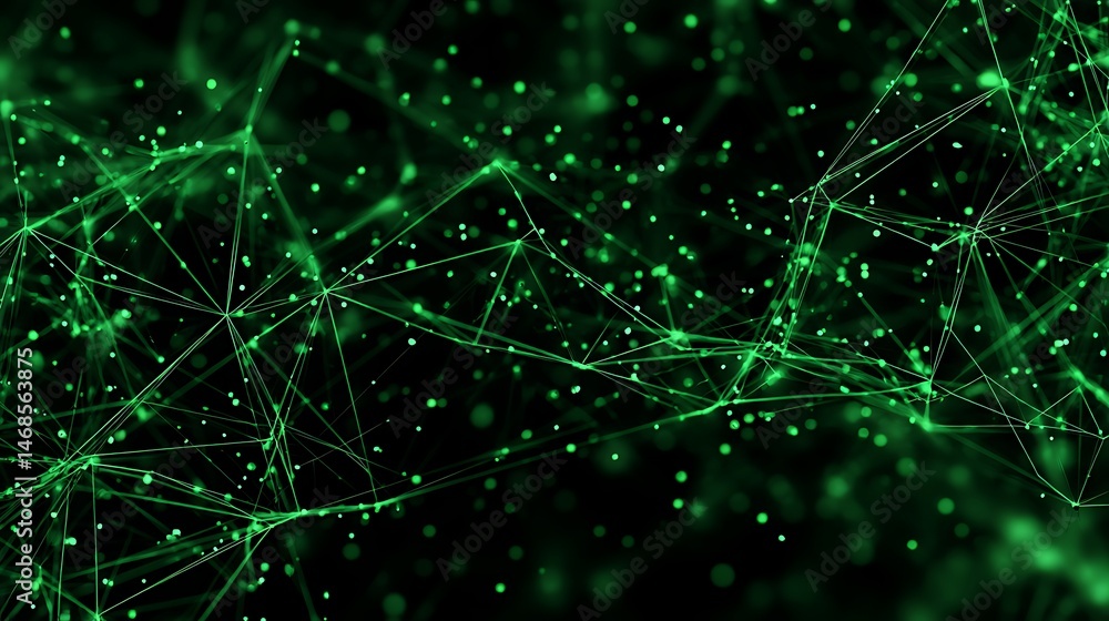 Poster intricate green network of interconnected lines on a dark background, ai