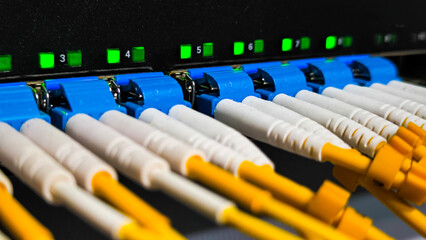 Fiber optic network connection. Signal transmission equipment.