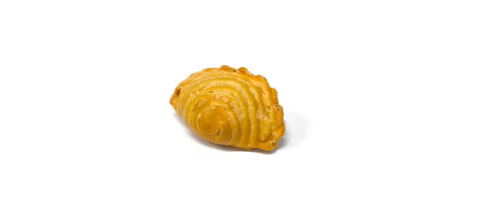 Curry puffs are a snack in Thailand. Curry puffs on a white background.