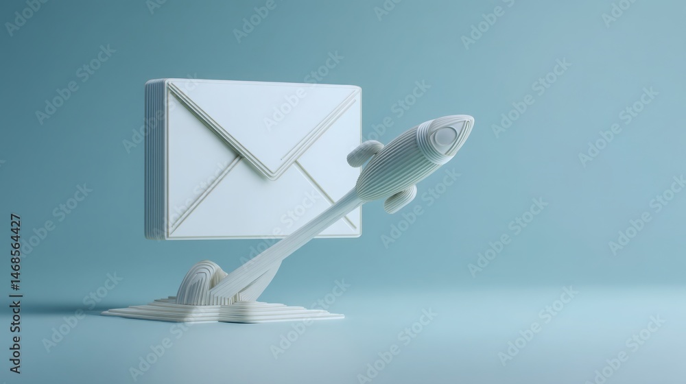 Poster white envelope stack with another white envelope on top depicting the launch campaign concept and em