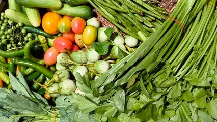 Fresh vegetables for cooking. Vegetables contain dietary fiber that helps cleanse the intestines.