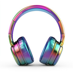 Headphones with Colorful Reflective Surface Isolated on a White Background