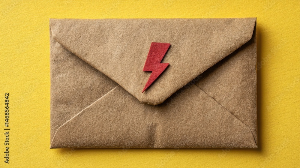 Poster brown envelope with a red paper arrow symbolizing fast response and instant communication in a digit