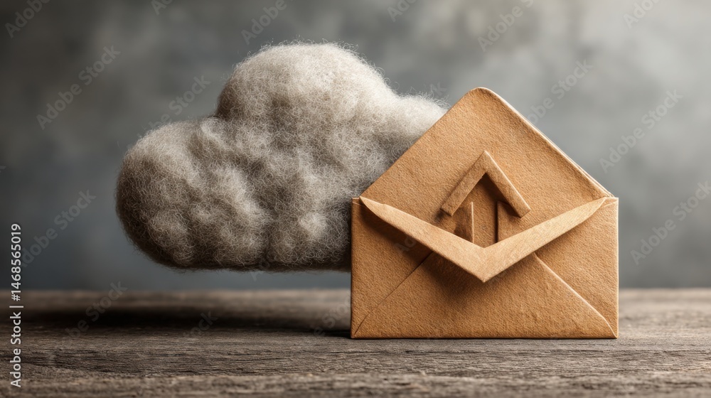 Poster artistic representation of a cloud and paper airplane symbolizing modern communication and message d
