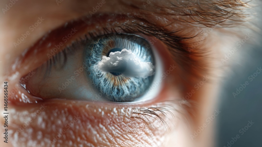 Poster close-up of a human eye capturing intricate details for cloud monitoring and observational insights 
