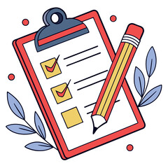 A clipboard with a checklist and a pencil next to it with some decorative leaves